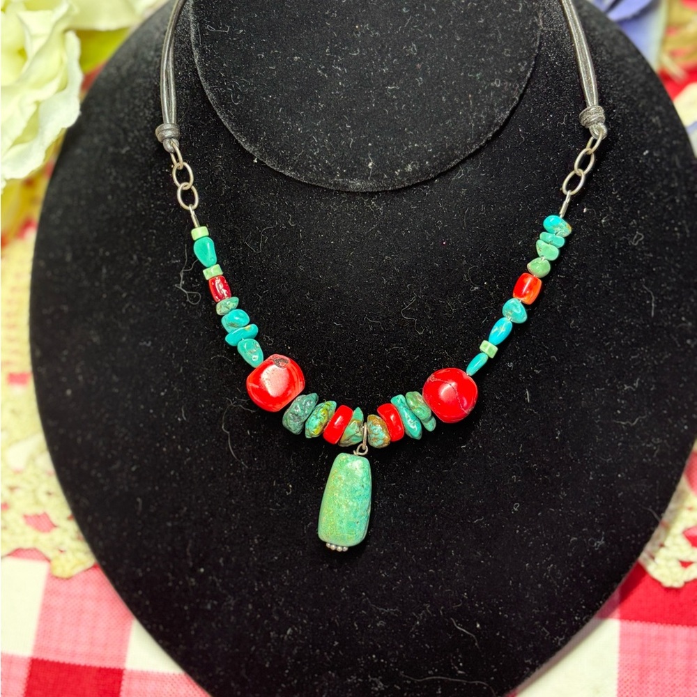 REAL Turquoise and Red Agate Necklace